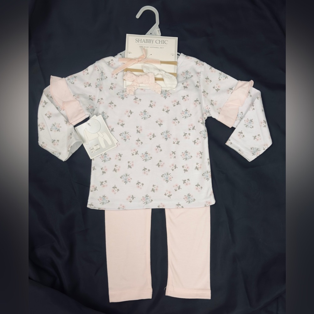 Shabby Chic Toddler Girl 5 Piece Pastel Long Sleeve Floral Legging Set.      NWT